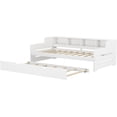 thumbnail image 5 of Twin Size Captain Bed with Bookcase Headboard, Wooden Day Bed Sofa Bed Frame with Extra Storage Shelves, Day Bed with Trundle for Guest Room, Small Bedroom, Study Room, 5 of 8