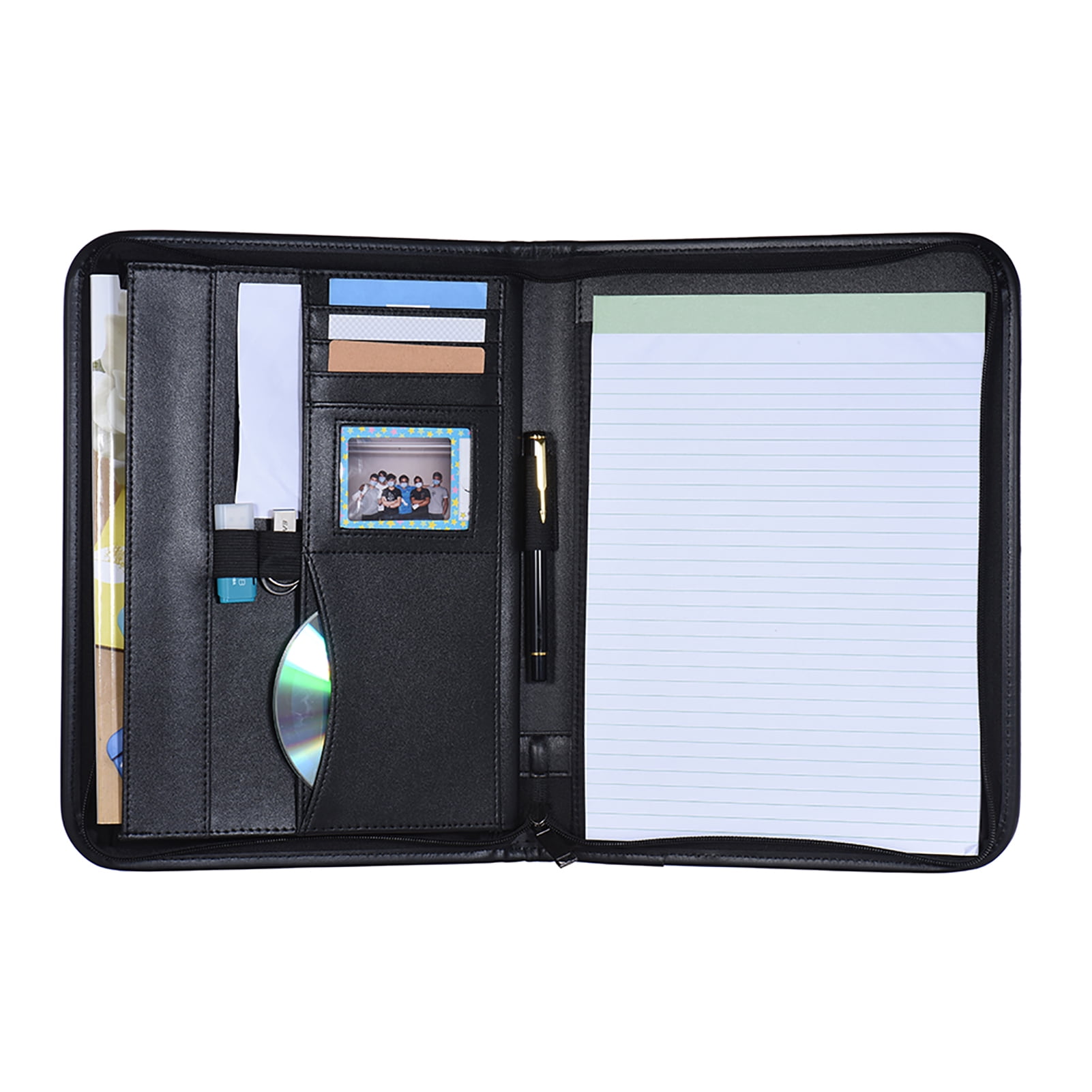 Htovila Multifunctional Professional Business Portfolio Padfolio Folder Document Case Organizer A4 PU Leather Zippered Closure with Business Card Holder Memo Note Pad