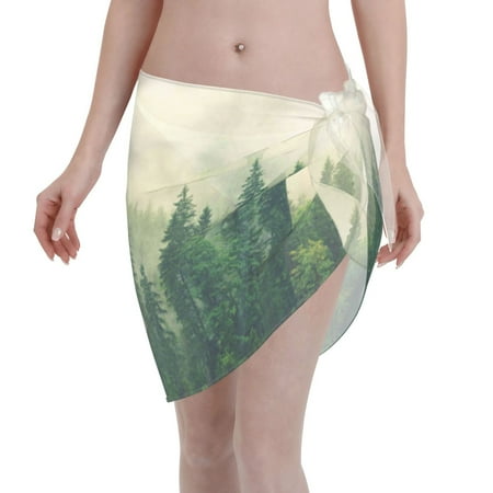 Adobk Women Beach Sarong Bathing Suit Fog Forest Print Wrap Skirt Sheer Bikini Swimsuit Cover Ups For Swimwear