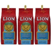 Lion Coffee, Toasted Coconut Flavor, Light Roast, Pre-Ground, 10 Ounce Bag (Pack of Three)