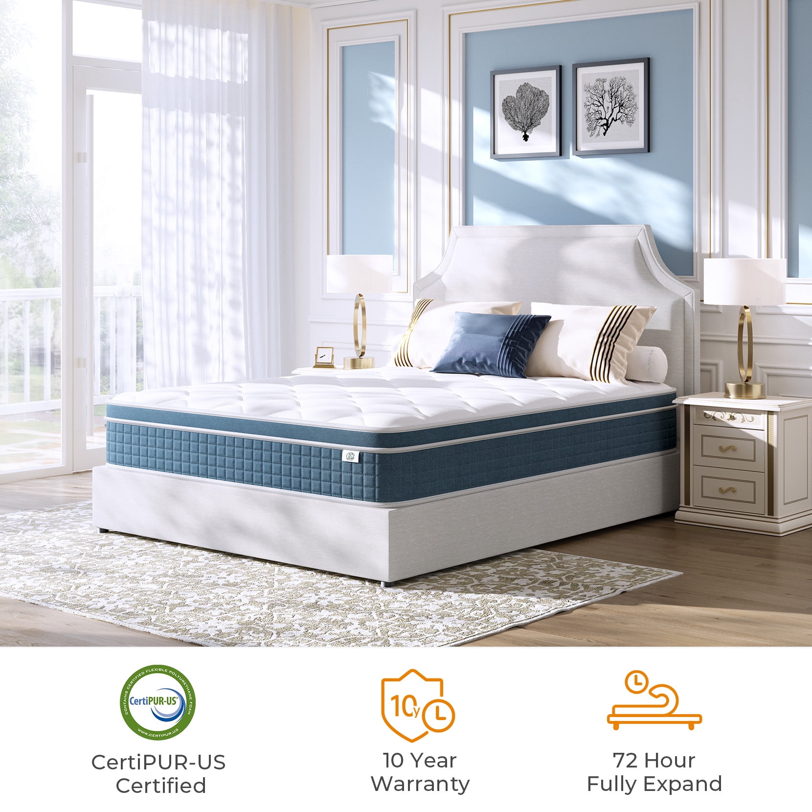 COFUNOK Queen Mattresses 10 Inch Hybrid Pillow Top Queen Size Mattress in a Box, Memory Foam and Pocket Coil Innerspring Mattresses, Cooling & Silent Sleep, Pressure Relief, Medium Feel