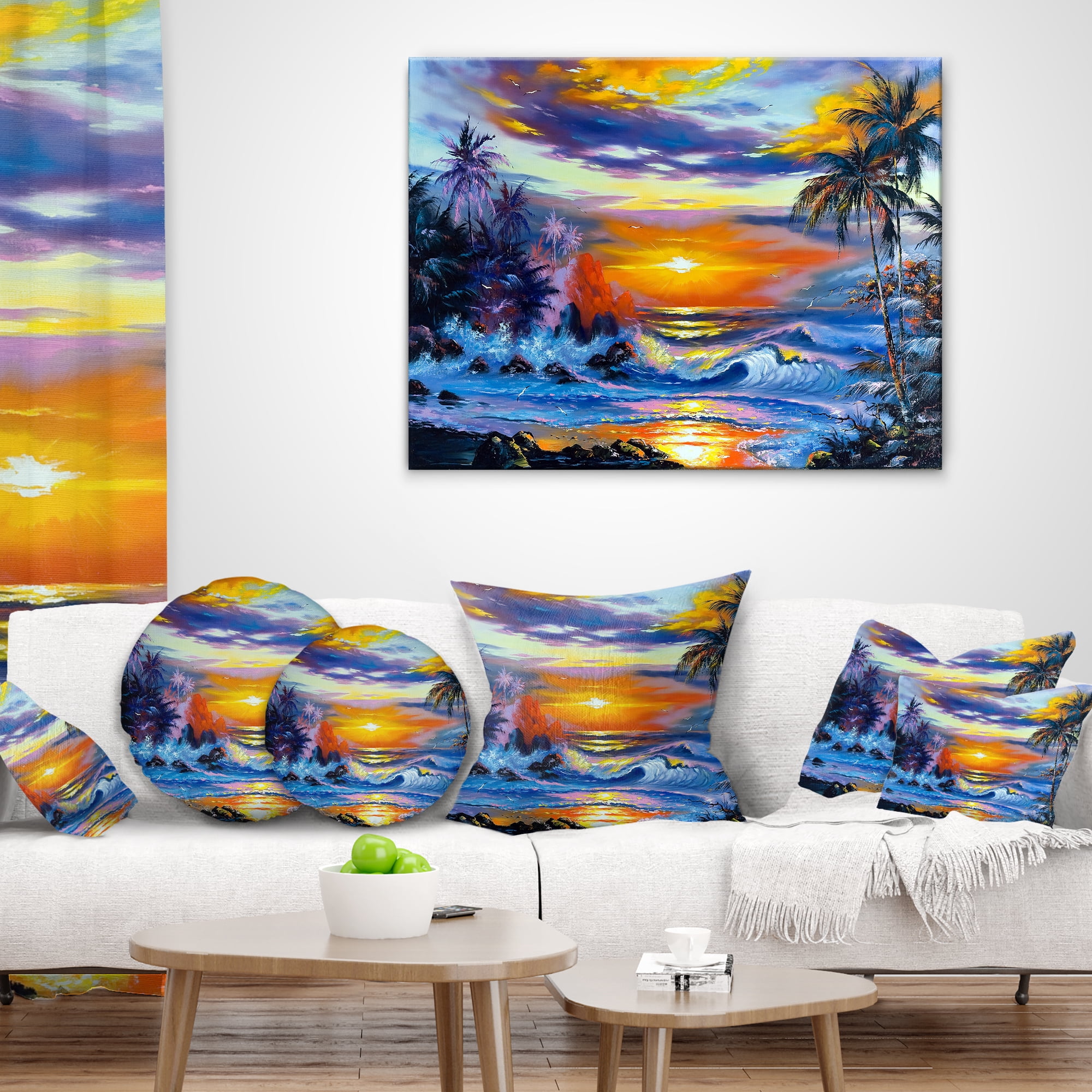 Designart Sea in the Evening - Landscape Printed Throw Pillow - 12x20