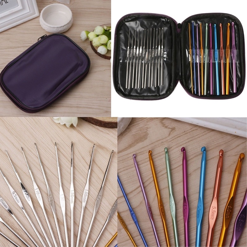 22Pcs Set Aluminum Crochet Hooks Needles Hook Sizes 0.8 mm to 6.5 mm