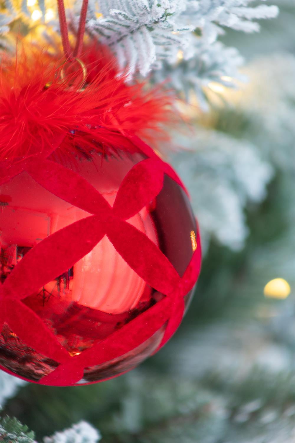 Set of 6 Glass Christmas Ball Ornaments with Flocking Feather and Painting Design by Riccardo Tree Decor