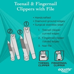 Equate Stainless Steel Toenail and Fingernail Clippers with File, 1 Count