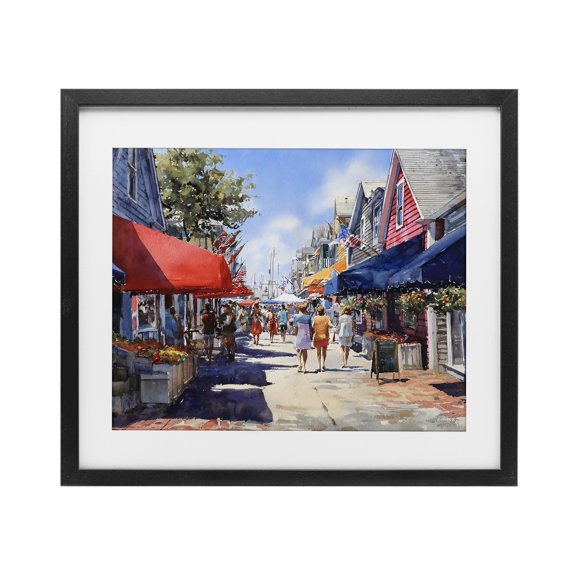 Stupell Industries Traditional American Coastal Town Stroll Black Framed Print Under Glass, 16 x 13, by Franklyn Gregory