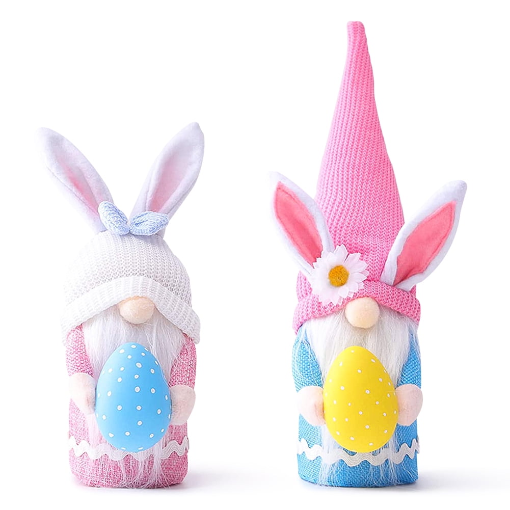 Kepooman 2 Pcs Faceless Rudolph Rabbit Doll Toys Holding Egg for Adults Teens Kids, Blue + Pink
