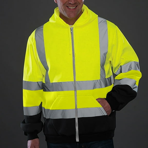 CQONEPT High Visibility Sweatshirts for Mens Zip Up Safety Workwear Hoodies Going Out Clothes with Pocket Green 3XL
