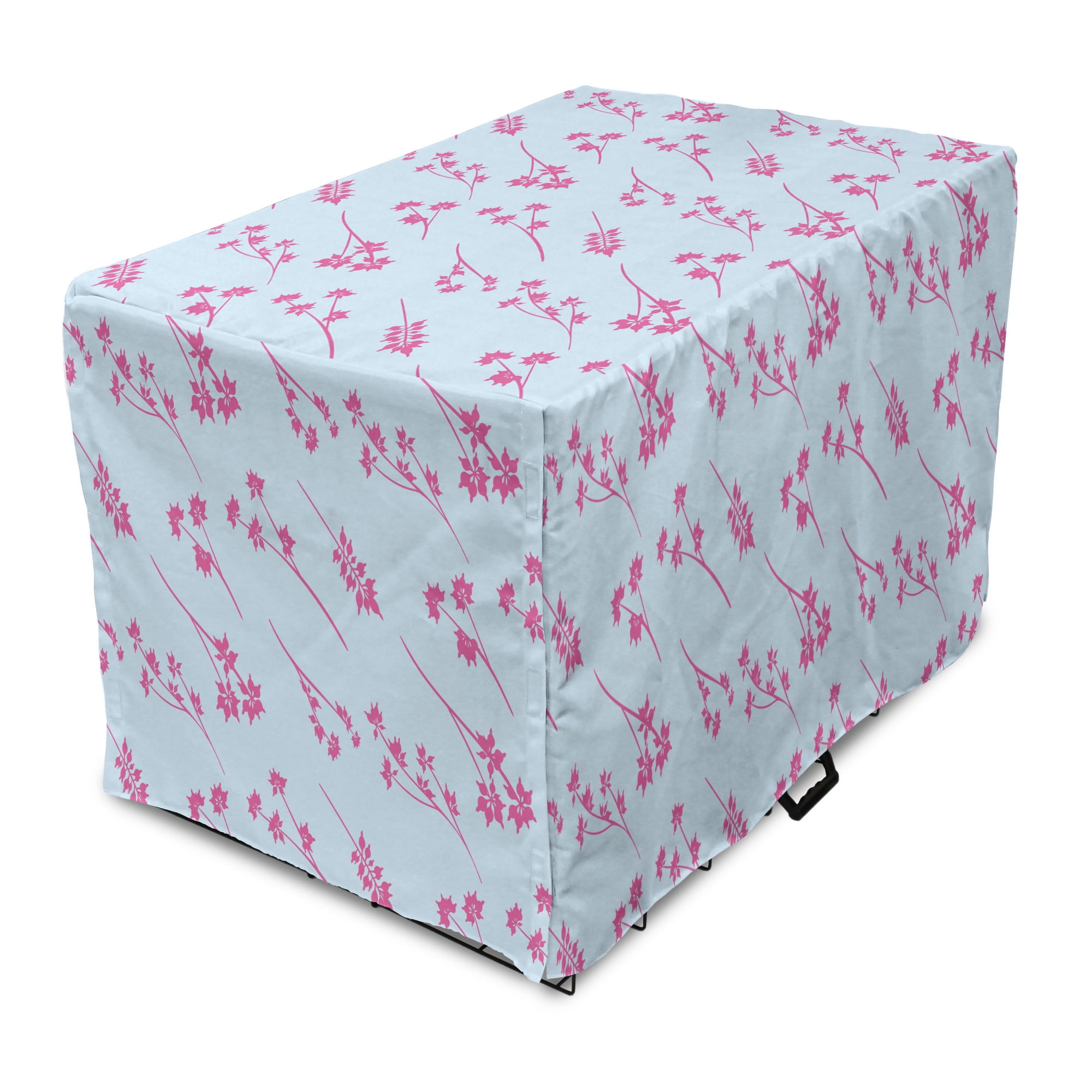Blue and Pink Dog Crate Cover, Floral Pattern with Eucalyptus Leaves