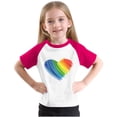 thumbnail image 6 of FamilyThread Girls Boys Short Sleeve Raglan T Shirts Kids Rainbow Striped Summer Tops Crewneck Basic Rainbow Graphic Tees 3-13 Years, 6 of 8