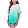 thumbnail image 6 of CFLVAEK T Shirts for Kids Girls Size 5-15 Casual Summer Short Sleeve Tshirts Oversized Round Neck Tshirt Fashion Gradient Graphic Tees Green Size 10 Years, 6 of 9