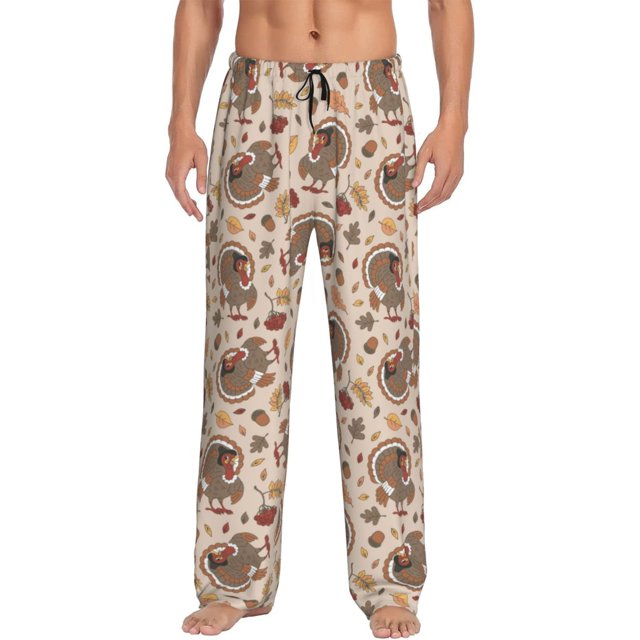 Balery Cute Autumn Turkey Pantalones de pijama para hombre, pijama ultraligero, pantalón de descanso-X-Large