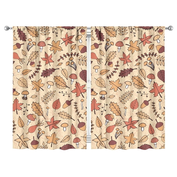Thanksgiving Theme Kitchen Curtains 2 Pack - Autumn Decor with Turkey Design & Fall Leaves, Rustic Farmhouse Tier Curtains, Semi-Sheer Rod Pocket, 52x84 Inch