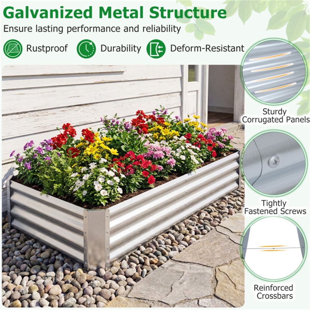 ZHICHUN  6x3x1 Ft Galvanized Steel Raised Garden Bed Silver Open Base Outdoor Planter Box For Vegetables Flowers Herbs