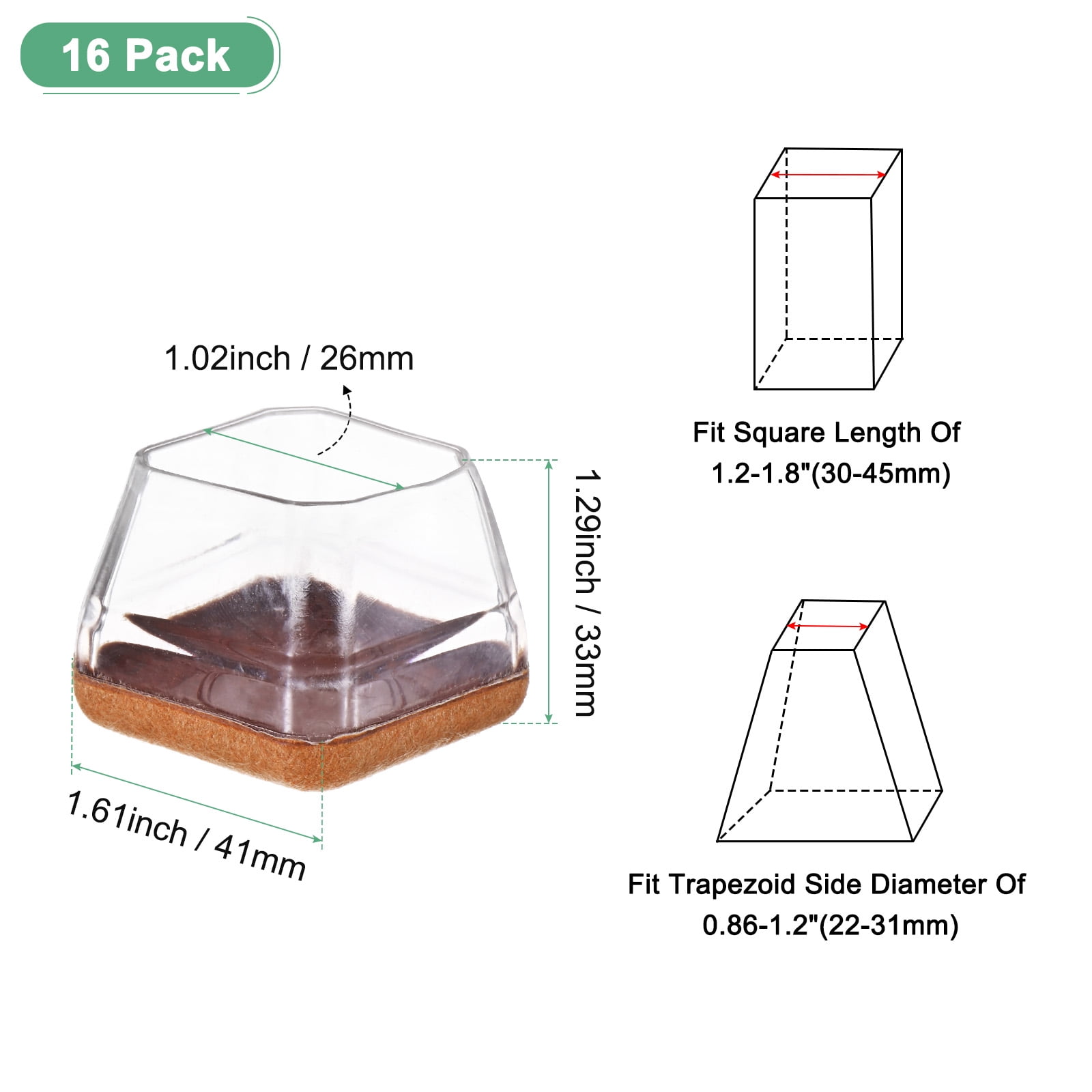 Uxcell 16-Pack Chair Leg Floor Protectors, Fit 1.1-1.5" Silicone Pads with Felt Pads Furniture Leg Covers for Hardwood Floors