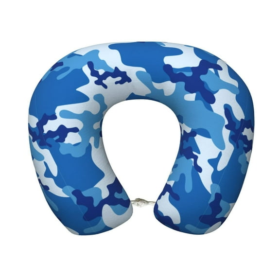 Travel Pillow Memory Foam, Head Neck Support Airplane Pillow For Traveling, Car, Home, Travel Neck Flight Pillow 12 Inches Blue Camouflage