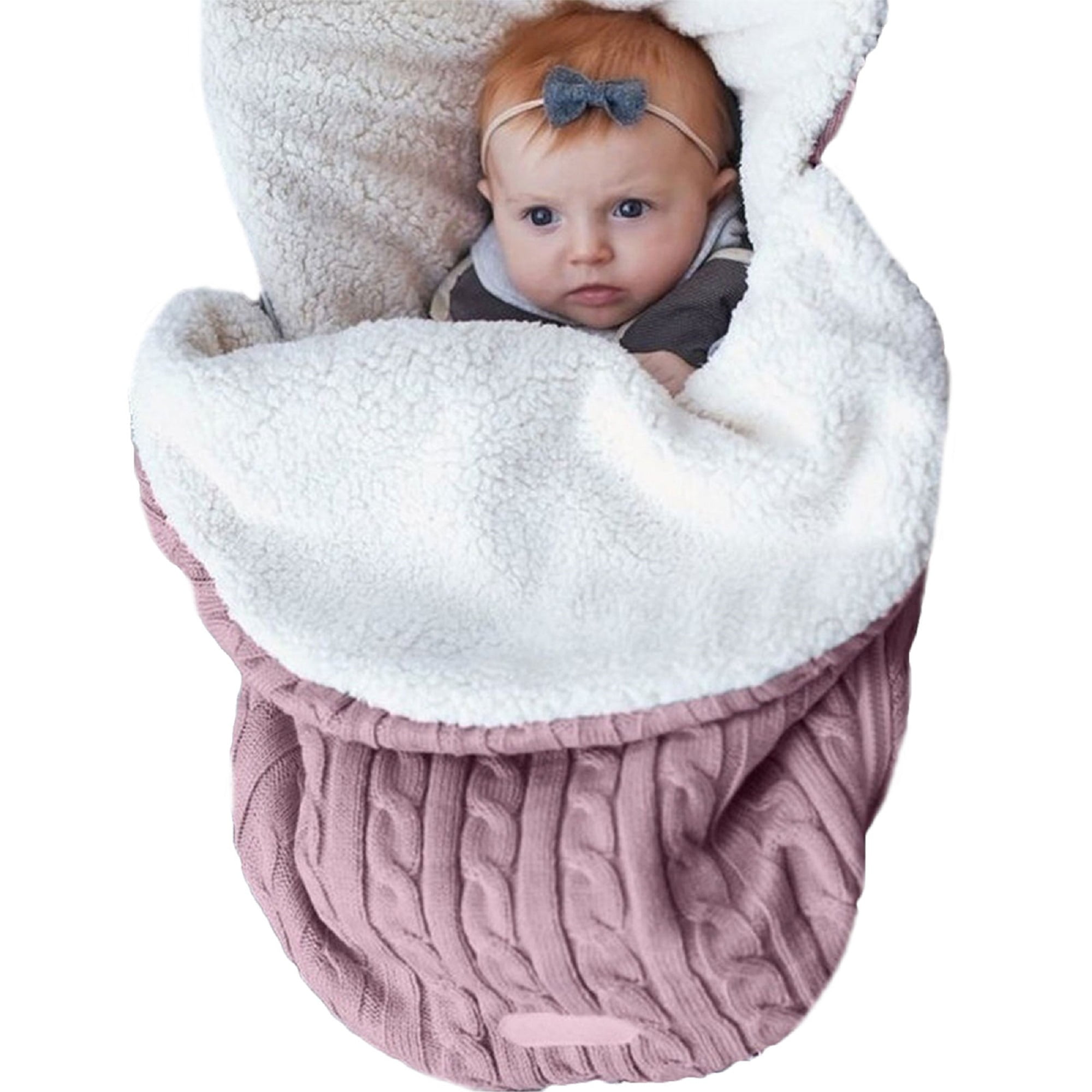 Newborn Baby Hooded Swaddle Knit Wrap Swaddling Blanket Warm Pram