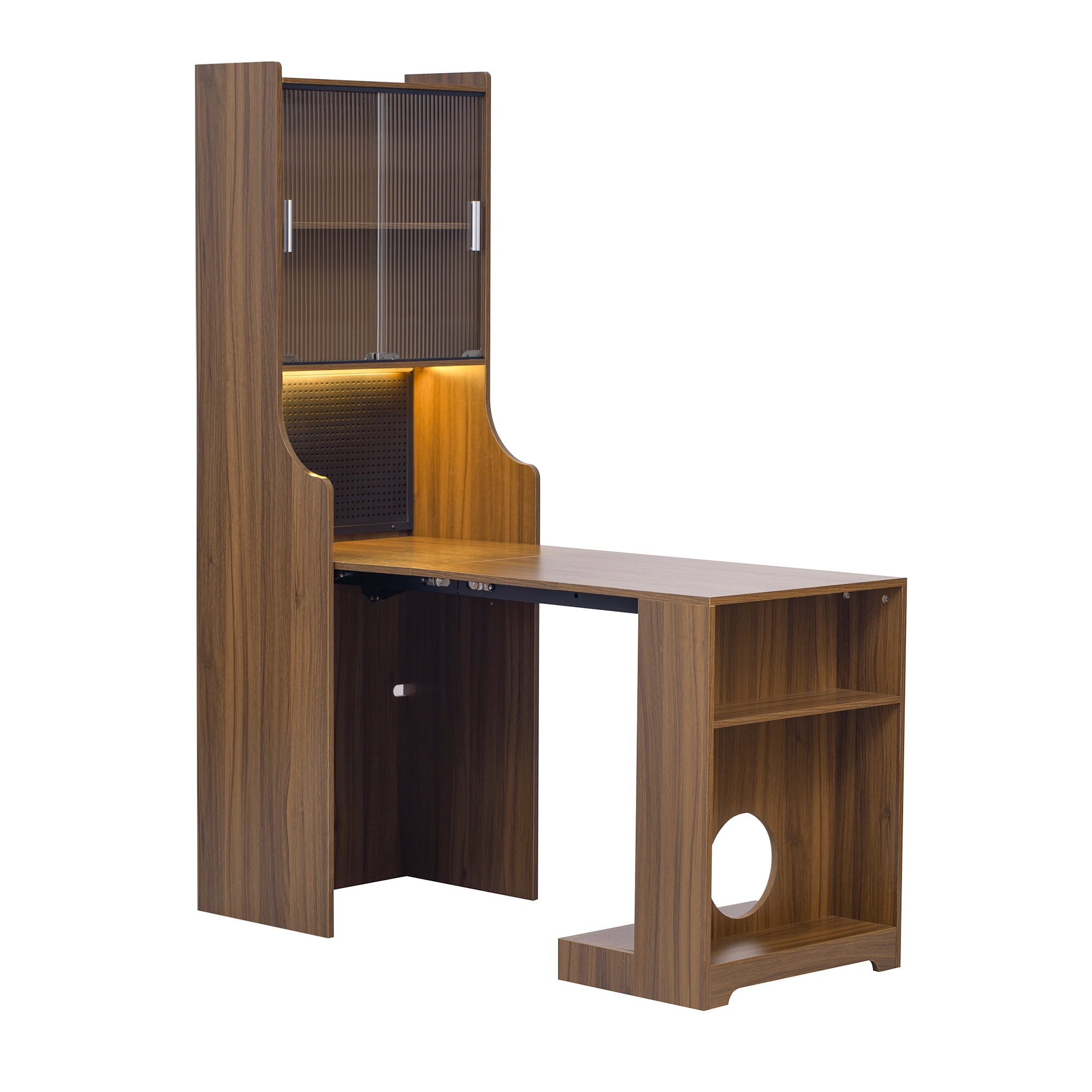 Euroco Mid-Century Walnut Vintage Multi-use Cabinet With Cat scratcher Bed cat furniture