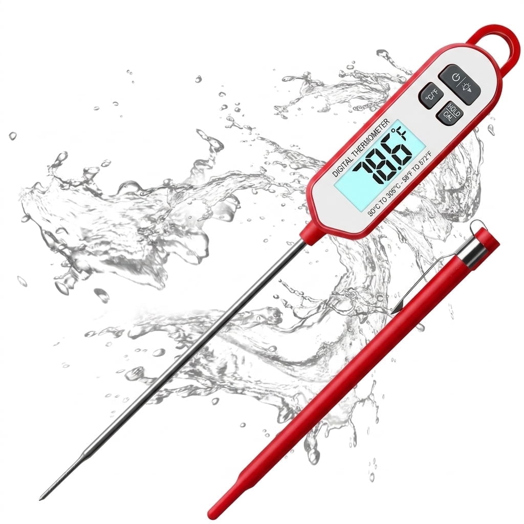Digital Food Thermometer, 2-3 Second Instant Read, 5-Inch Waterproof Probe Meat Thermometer for Grilling, Liquids, Bread
