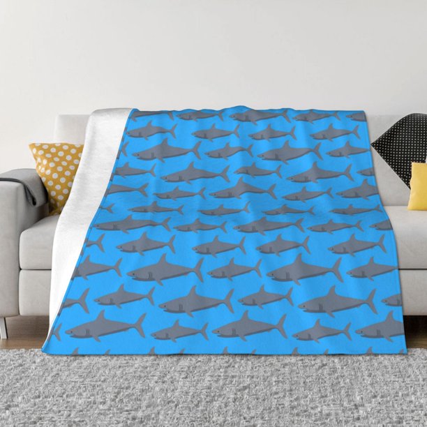 Balery Cute Shark Manta de Franela con Dibujo, Lujo Ultra Suave y Cálido, Antipelusa y Resistente a las Arrugas para Cama, Sofá, Camping -40"x30"