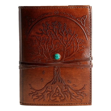 Handmade Leather Refillable Journal with Tree of Life Design 7x5 inch, Lined Paper, Medium Size