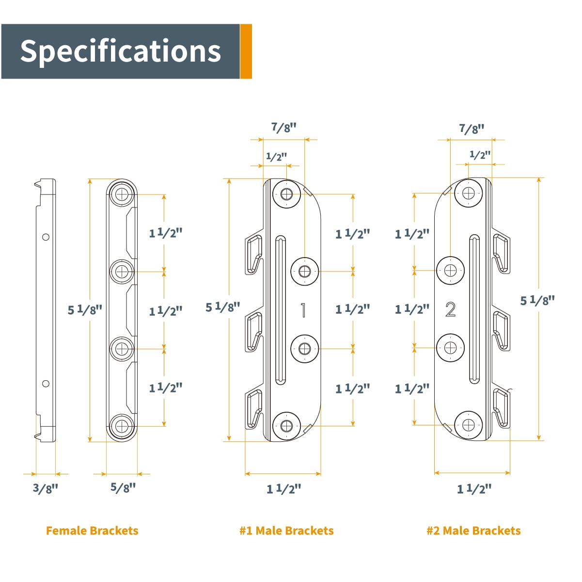 POWERTEC 8 Set Surface Mounted Bed Rail Brackets, Bed Frame Fasteners Hardware with Mounting Screws, Bed Rail Hooks for Wood Bed Frame, Silver, 71425-P2