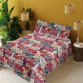 thumbnail image 2 of Ambesonne Floral Design Fitted & Flat Sheet with Shams 4 Pcs Set, Jumble Cactus Flowers, Queen, Dark Coral Laurel Green, 2 of 5