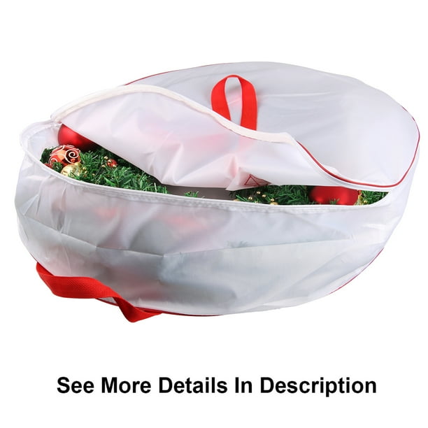 White Holiday Wreath Storage Bag For 36 Inch Wreaths With Easy Open Zipper Heavy Duty Xmas Container Com Holiday Wreath Storage Bag, 36 Inch Wreath Storage Bag