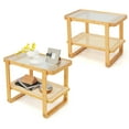 thumbnail image 1 of Patiojoy 2pcs 2-tier Bamboo Side Table w/ Glass Top End Table w/ PE Rattan Shelf Home Sofa Side Table w/ Storage Nightstand Bedside Table, 1 of 9