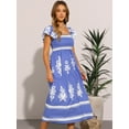 thumbnail image 2 of DARING DIVA Square Neck Flutter Sleeve Smocked Flowy Maxi Boho Dress S Blue, 2 of 6