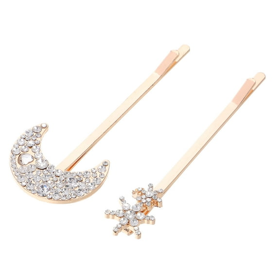 SOPOTUTU Golden Zinc Alloy Moon Hairpin Set 2pcs Decorative Bobby Pins for Home Stylish Accessory