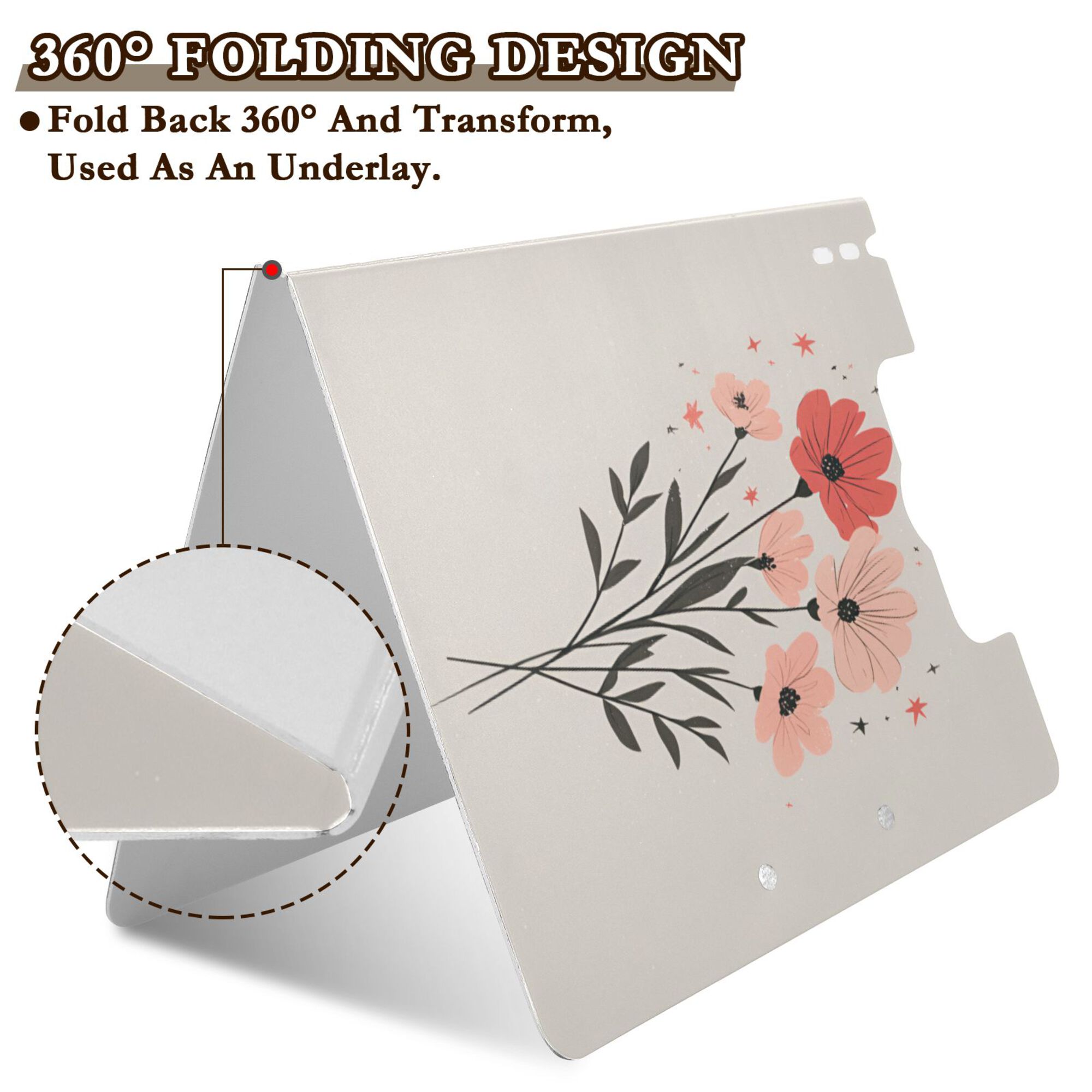 FORMRS A4 Clipboard Folder with Pen Holder Horizontal Foldable School Office Binder, Pink Flower