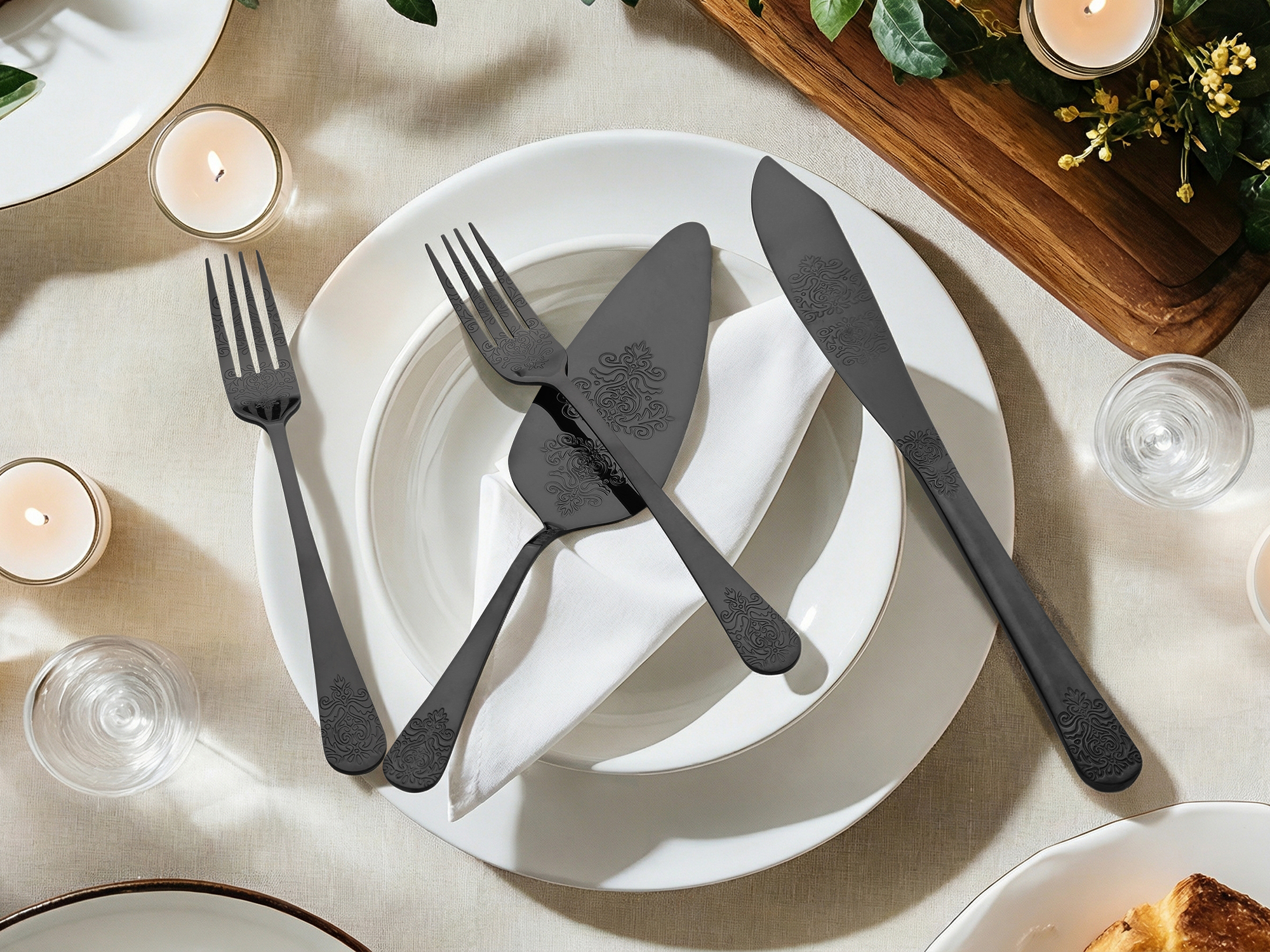 Unique Bargains Stainless Steel Silverware Set with Pie Spatula 4 Piece Black