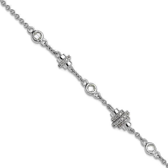 5.25mm 925 Sterling Silver Rhodium Plated Fancy Cubic Zirconia With 1in Extension Bracelet 7 Inch Link Bracelet for Wome