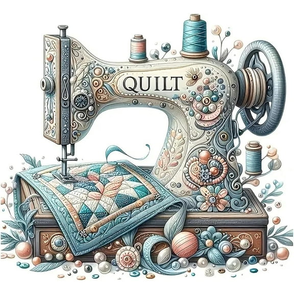 5D Sewing Machine Diamond Art Kits for Adults Beginners,DIY Full Round Drill Diamond Painting Kits Vintage Sewing Machine ,Paint by Diamonds Dot Gem Art Crystal Easy,Home Wall Decor 13.7X13.7Inch