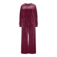 thumbnail image 2 of TaTaai Women Casual Loose Fit Velvet Set Round Neck Long Sleeve Pullover Top and Full Length Trousers Soft Comfy Daily Wear Two Piece Gift, 2 of 8