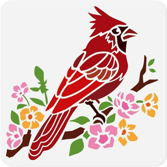 Plantilla de pájaro cardenal para pintar, 30 x 30 cm, reutilizable, para dibujar y pintar.