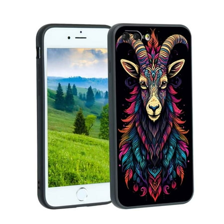tribal-Mountain-Goat-with-feathers-317 phone case for iPhone 8 Plus for Women Men Gifts,Soft silicone Style Shockproof - tribal-Mountain-Goat-with-feathers-317 Case for iPhone 8 Plus