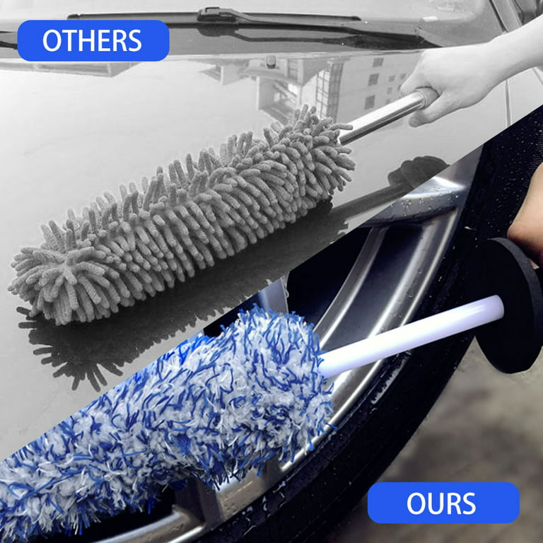 Odomy Wheel Brush, Microfibre Wheel Cleaner Brush, Long Reach Wheel Rim Brush, Gentle Cleaning Scratch, Tire Brush Washing Tool, Size: 420, Blue
