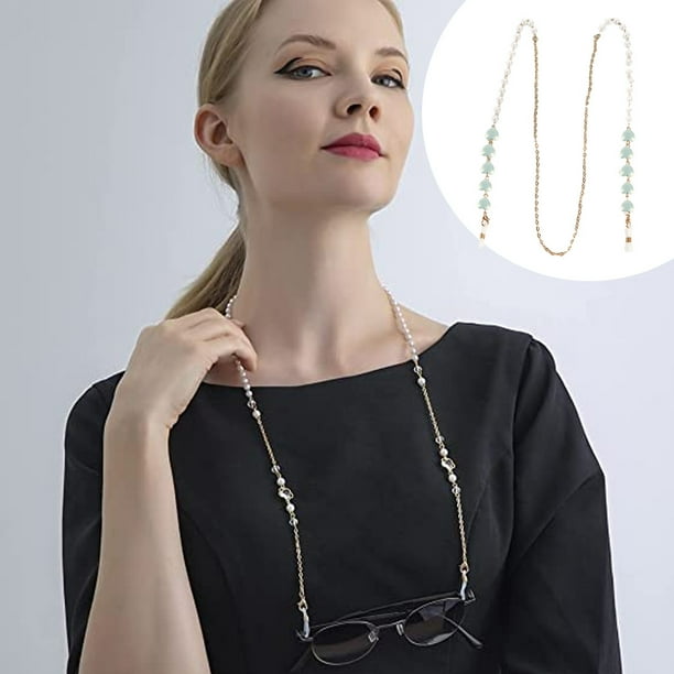 Cordón Para Gafas Cadena Para Gafas De Perlas Blancas Ajustable