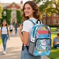thumbnail image 3 of ZIATUBLES Heavy Duty Clear Backpack 17 Inch, Astronaut Penguin Space Print Fabric & PVC Transparent Bag, One Pocket See Through Bookbag for School College Security, 3 of 7