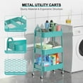 thumbnail image 3 of 3 Tier Utility Rolling Cart, Metal Storage Cart with Handle and Lockable Wheels, Multifunctional Storage Organizer Trolley with Mesh Baskets for Kitchen, Living Room, Office, Garage (Turquoise), 3 of 14