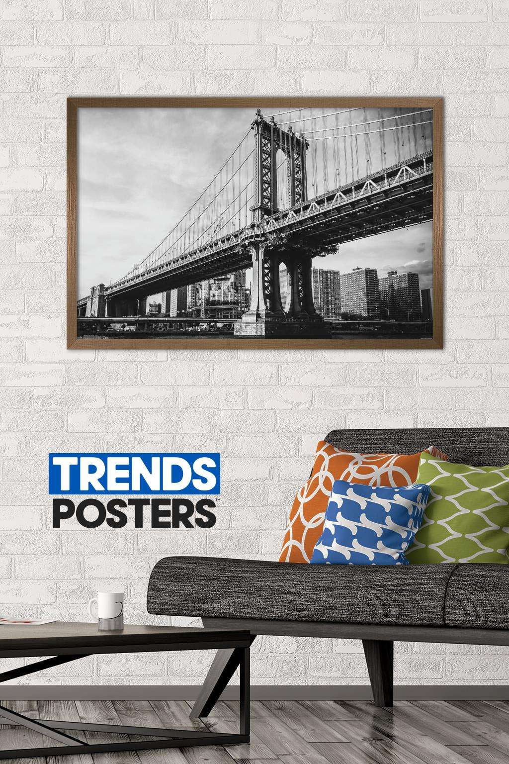 The Brooklyn Bridge - Iconic Wall Poster, 22.375" x 34", Framed