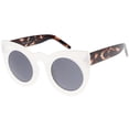 thumbnail image 2 of Women's Oversize Cat Eye Sunglasses Wide Arms Round Lens 47mm (White / Smoke), 2 of 4