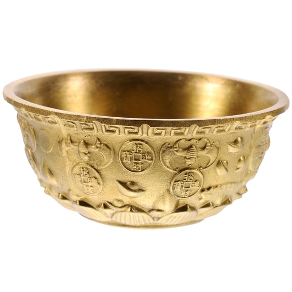 CIMAXIC Golden Brass Treasures Bowl Classic Embossed Pattern Home Decor 1Pc