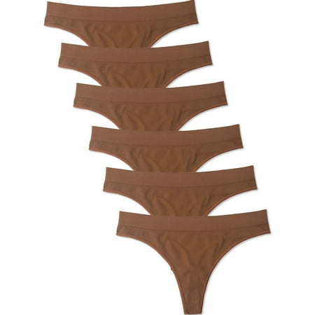 

Kalon Women 6 Pack Seamless Nylon Spandex Thong Panties (Small Dark Caramel)