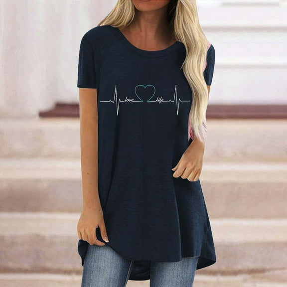 Womens Tops Women's Long Printed Spring/Summer Round Neck T Shirt Shirts for Women