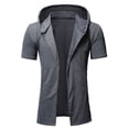 thumbnail image 2 of Moda hombre cárdigan bolsillo Casual con capucha Color puro camiseta manga corta blusa superior Fridja hkj1700, 2 of 6