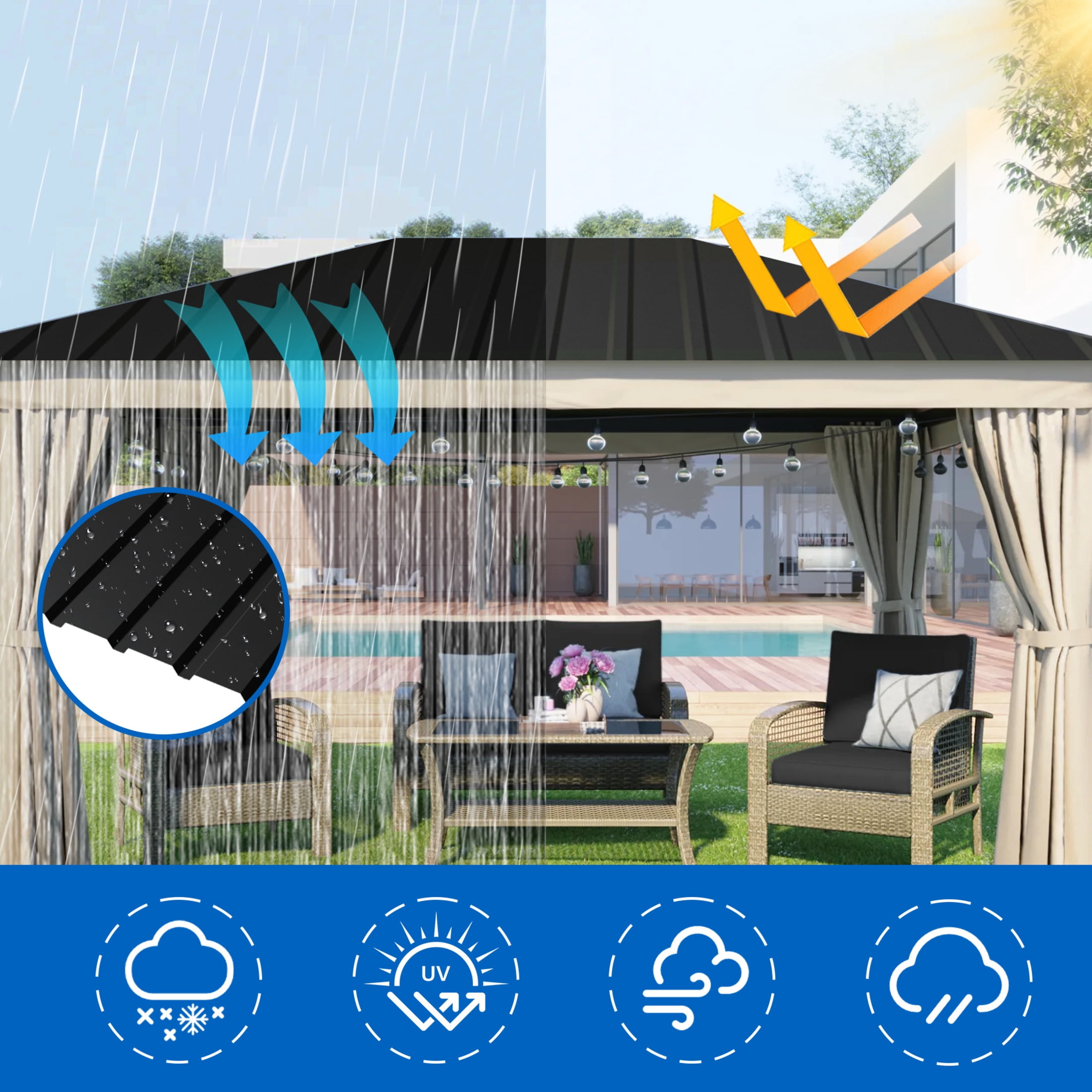 Noble House 10 PCS 72.8" Metal Corrugated Roof Panels, Galvanized Steel Heavy Duty Waterproof for Outdoor House, Gray