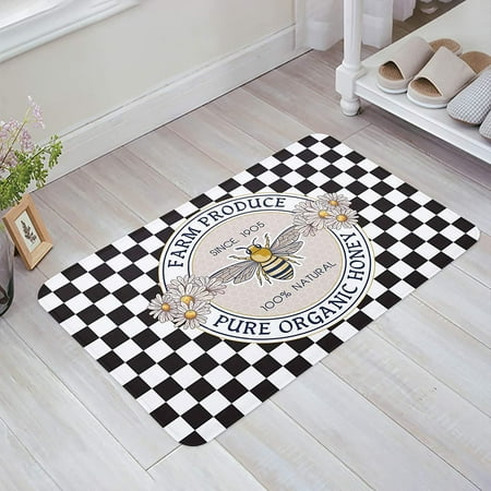 

Bee Sponge Doormat Indoor Bathroom Mat Absorb Water Non Slip Washable Mud Dirt Trapper Mats Rugs for Entranceinch Honey Rustic Daisy Honeycomb Black Plaid 20x32 Inch